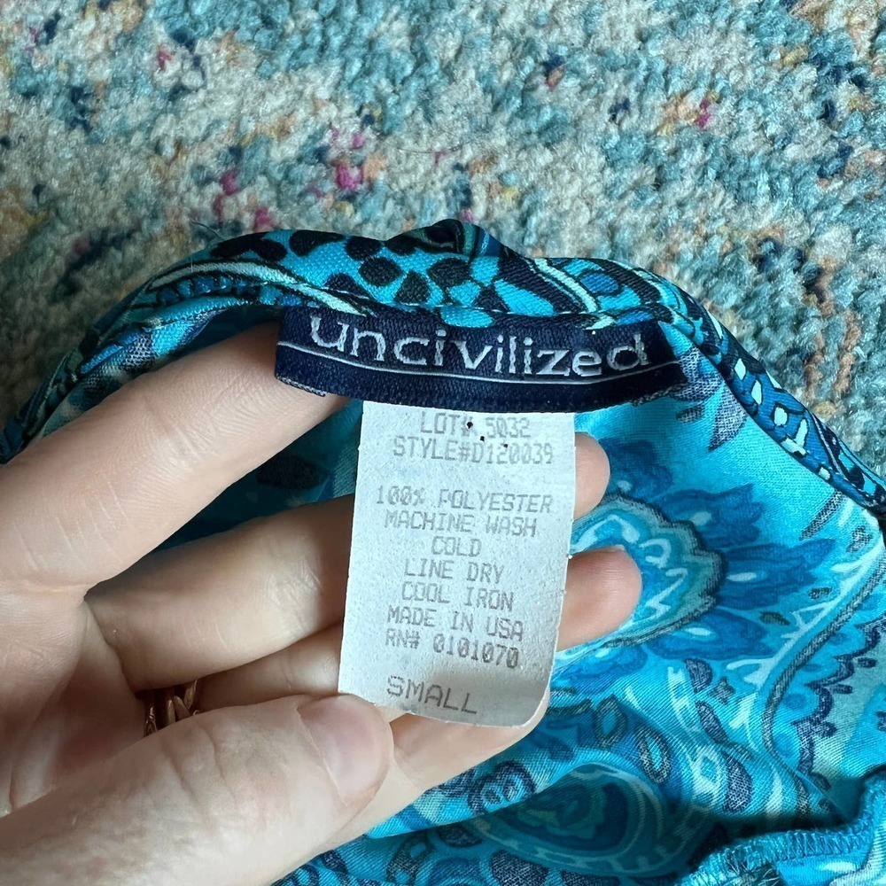 Vintage Y2K Blue Paisley Halter Midi Fitted Stretch Slip Dress - Picture 5 of 5